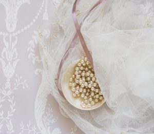 chiffon with pearl pins